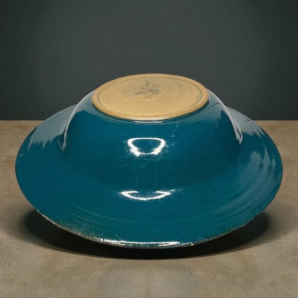 VTG Studio Art Pottery Rabbit Bowl 12” Oxblood Turquoise Hand Painted Signed CS - Picture 6 of 8